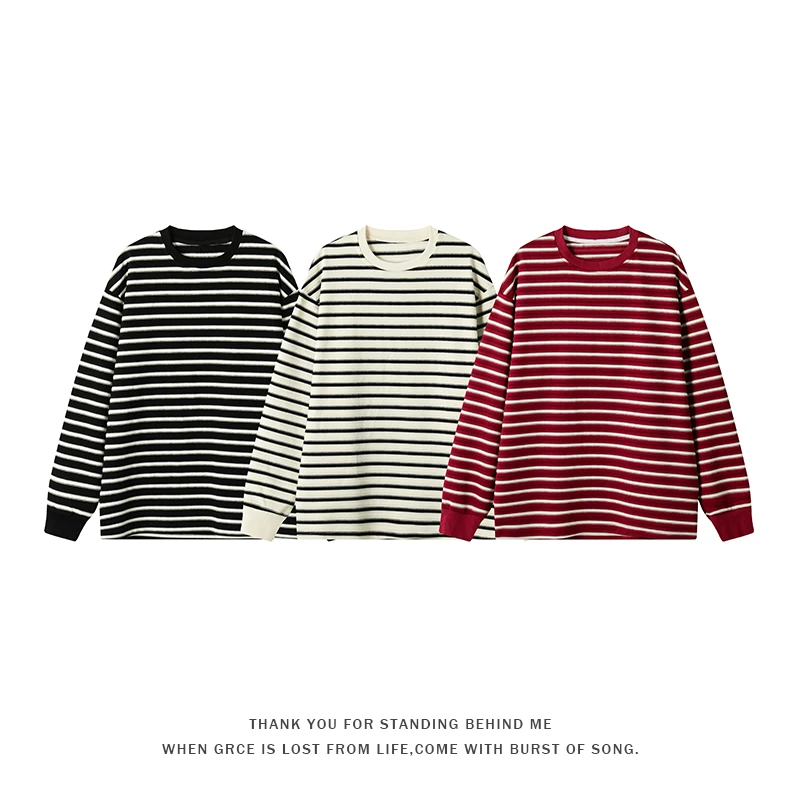 安哥拉红条纹长袖t恤男女秋季cleanfit痞帅高级感春秋海魂打底衫