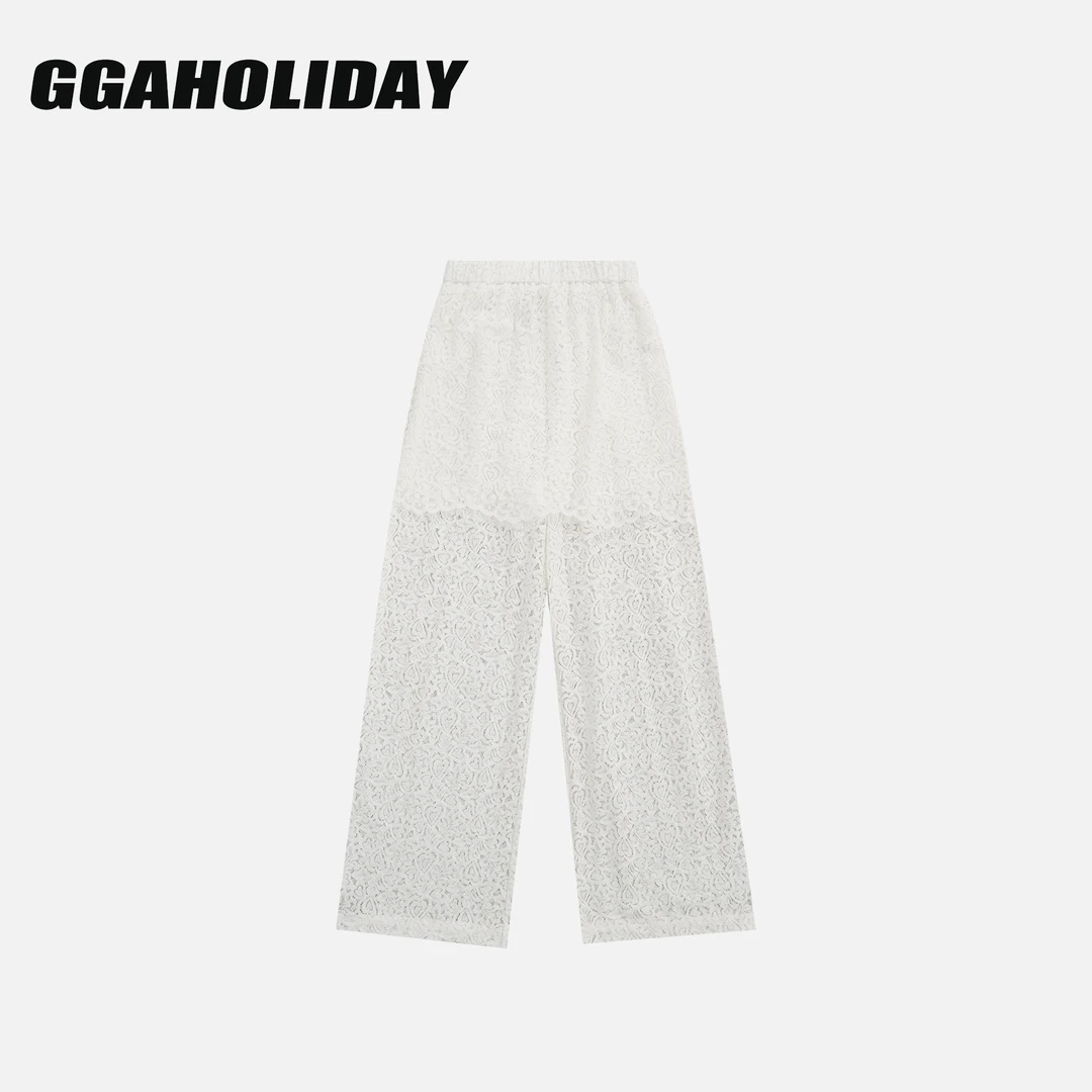 GGAHOLIDAY 秋季新款百搭复古宽松垂感时尚镂空直筒长裤-153040