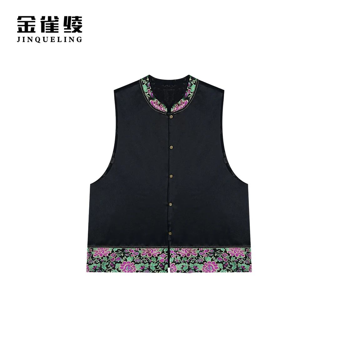 金雀绫【牡丹亭】国潮设计师款民族风刺绣马夹SZA1T057
