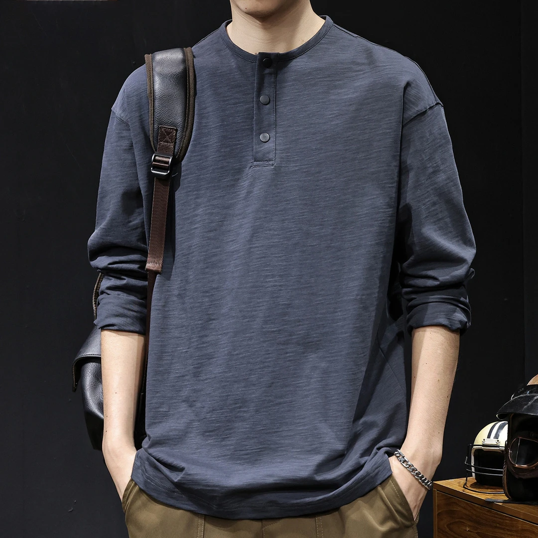 U&PURA竹节纯棉秋季2025新款长袖t恤男士美式复古重磅大码内搭潮