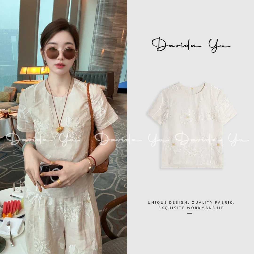 Davida Yu【步步生莲】专机花瓣重工刺绣系列  短袖上衣 W51139