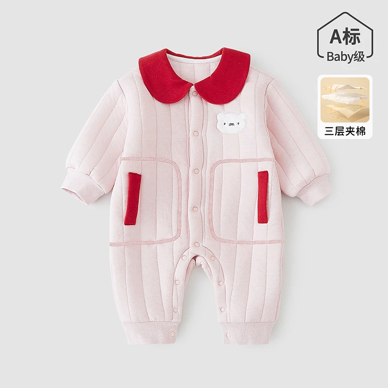 男女宝宝加厚冬装外出保暖爬爬服秋冬款新生婴儿衣服夹棉连体衣