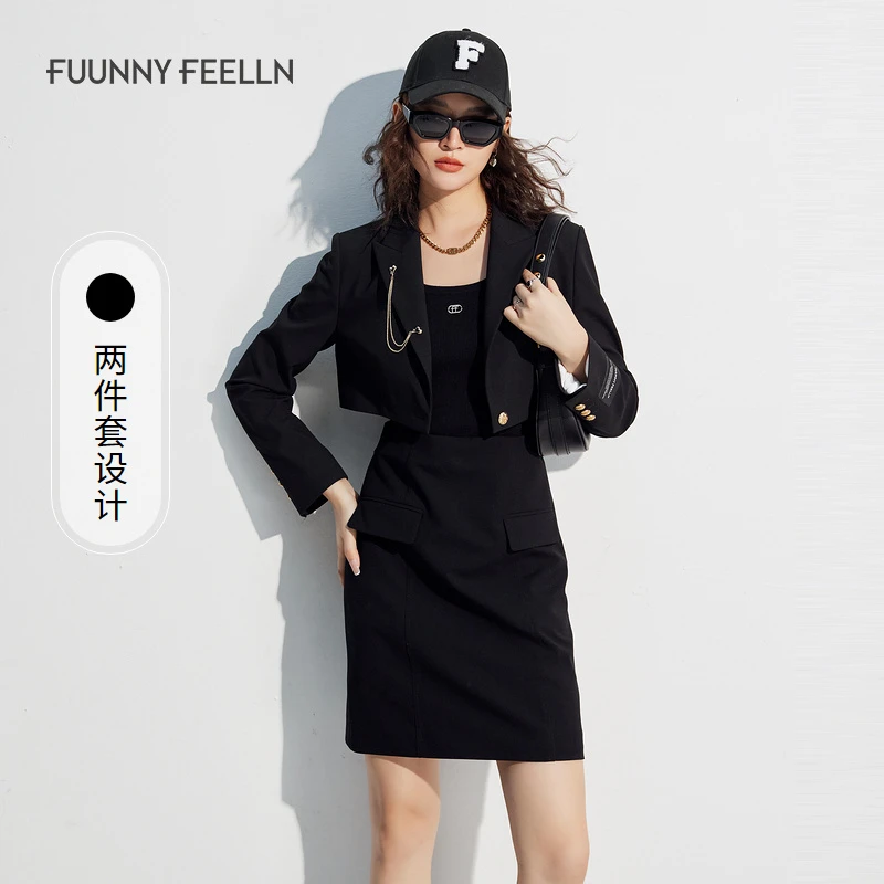 仿佛包臀黑色气质短款修身秋冬长款西装式显瘦连衣裙仿佛01660