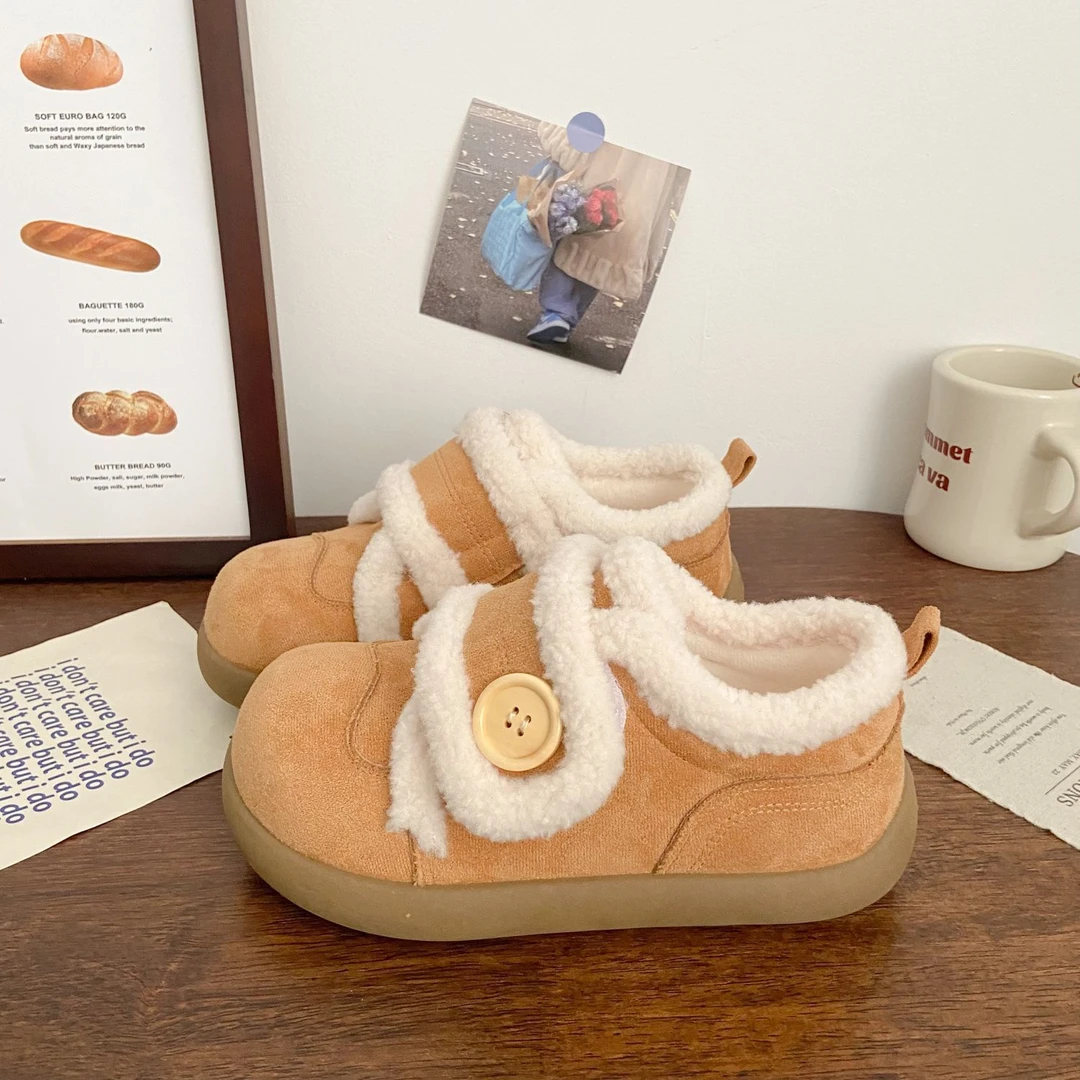 丑萌加绒魔术贴板鞋女冬季新款chic小众棉鞋保暖雪地靴学生小白鞋