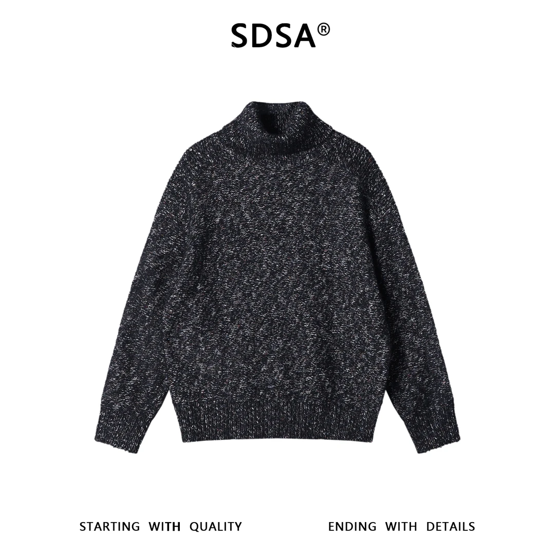 SDSA男士秋冬新款痞帅男装潮牌慵懒风可翻高领毛衣百搭套头针织衫