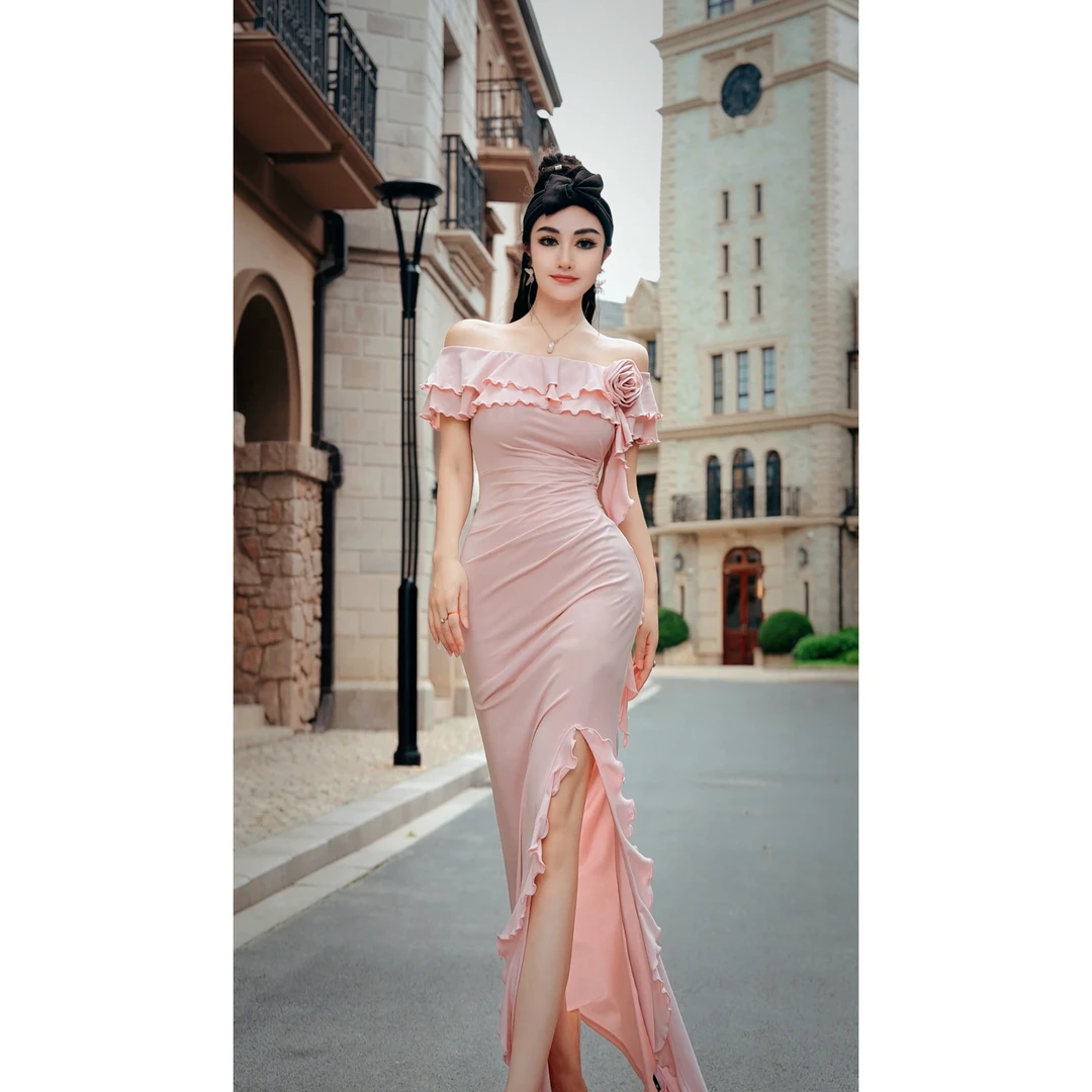 【星姐推荐】星原创高级定制【蜜桃云肩】设计师气质轻奢名媛连衣裙
