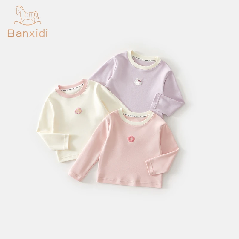 班喜迪女童长袖T恤秋装新款儿童洋气拼色套头上衣宝宝打底衫秋季