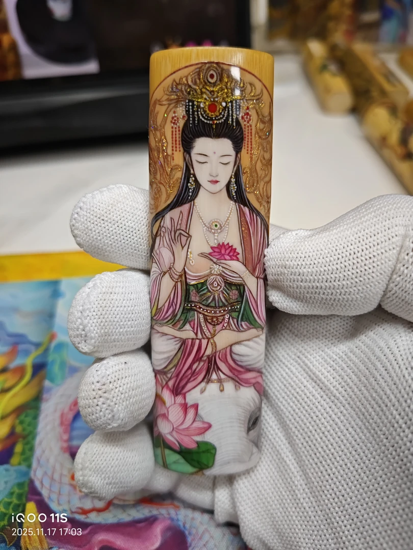 实心竹重彩封釉普贤菩萨