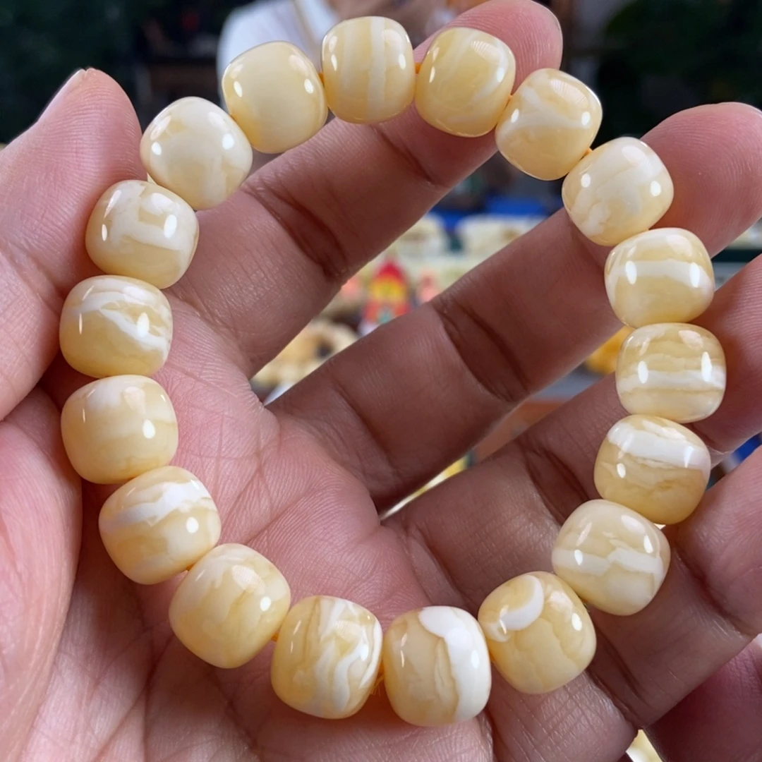 琥珀未镶嵌珠宝奇石12虎皮纹同料串21.14