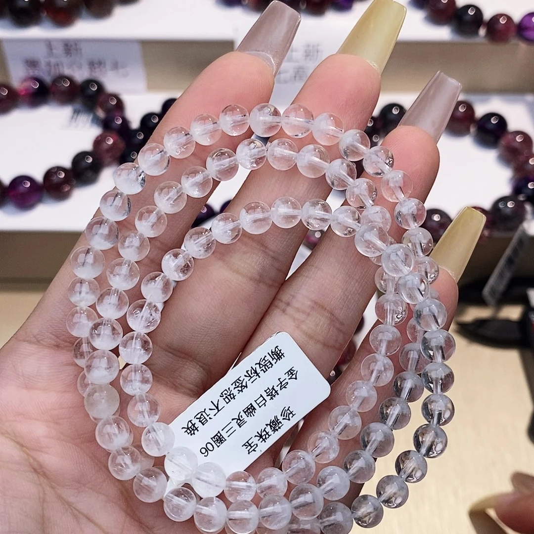 未镶嵌手链水晶白幽灵多圈5+