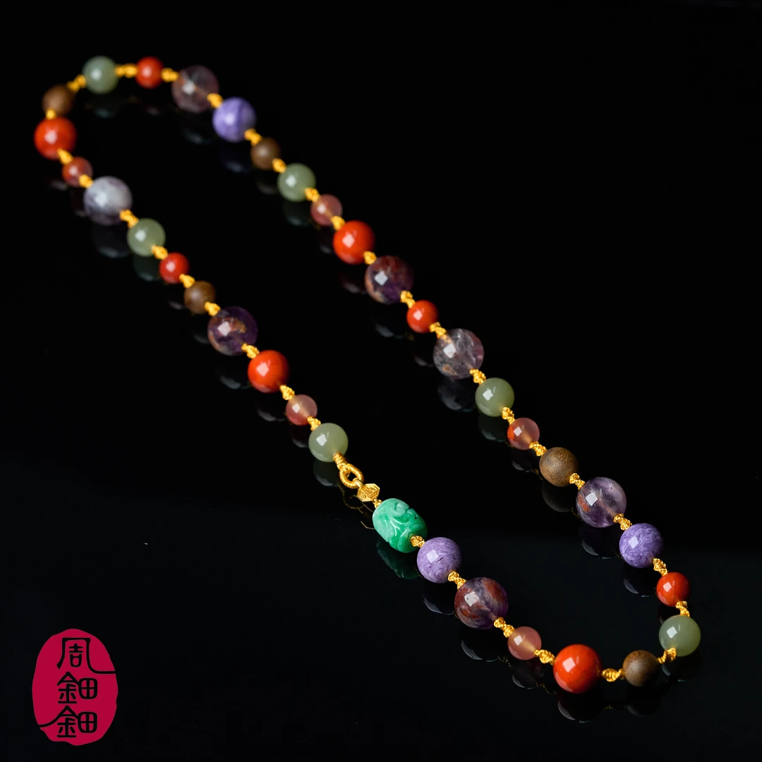 周钿钿®|春色|天然翡翠紫龙晶18K金设计款多宝项链