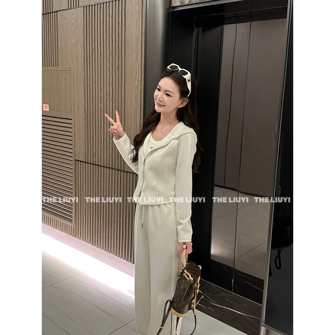 【LIUYI】一周恋人~蕾丝拼接连帽外套+蕾丝拼接休闲裤两件套52281