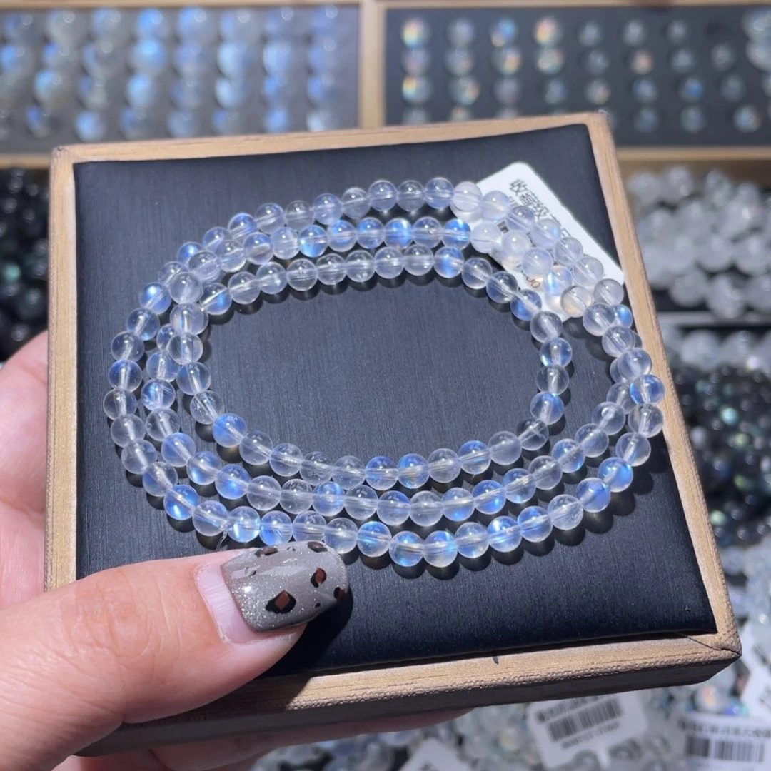 长石未镶嵌手链冰透体蓝月光手链多圈4.8mm