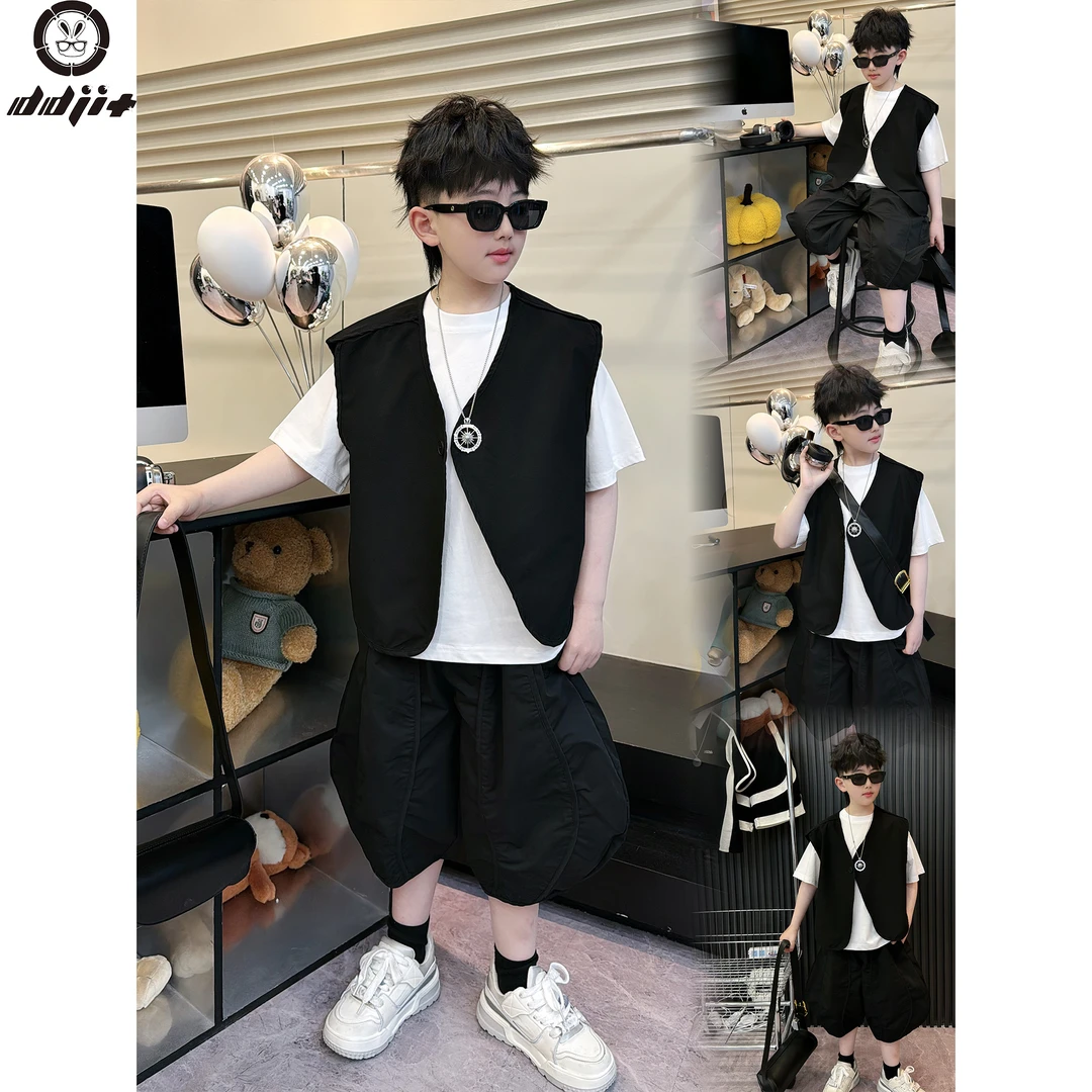 蛋蛋家【西装三件套】夏季新款儿童黑色西装背心三件套套装