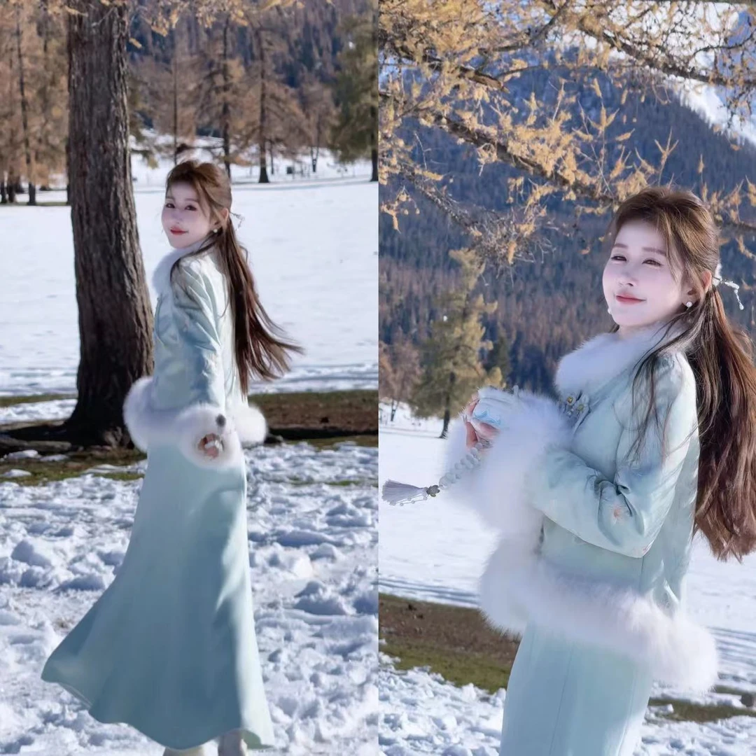 【婷婷】《赛里木湖•冬季》 琉璃蓝绿国风羽绒套装TT2SDTZ2533