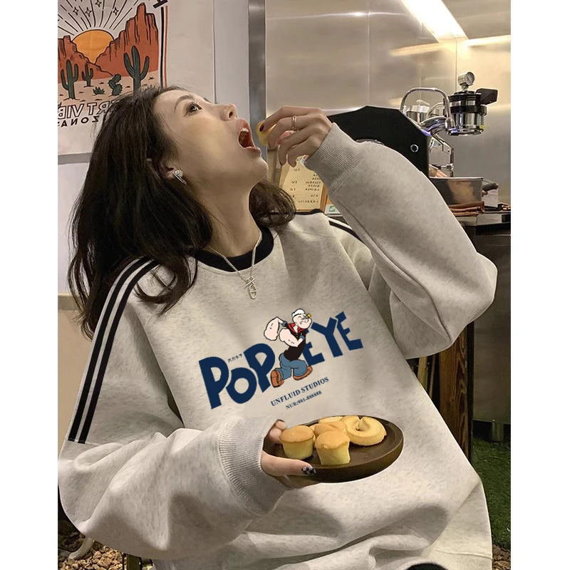 重磅新款潮牌三条杠卫衣女冬季加绒大码美式复古圆领情侣装上衣服