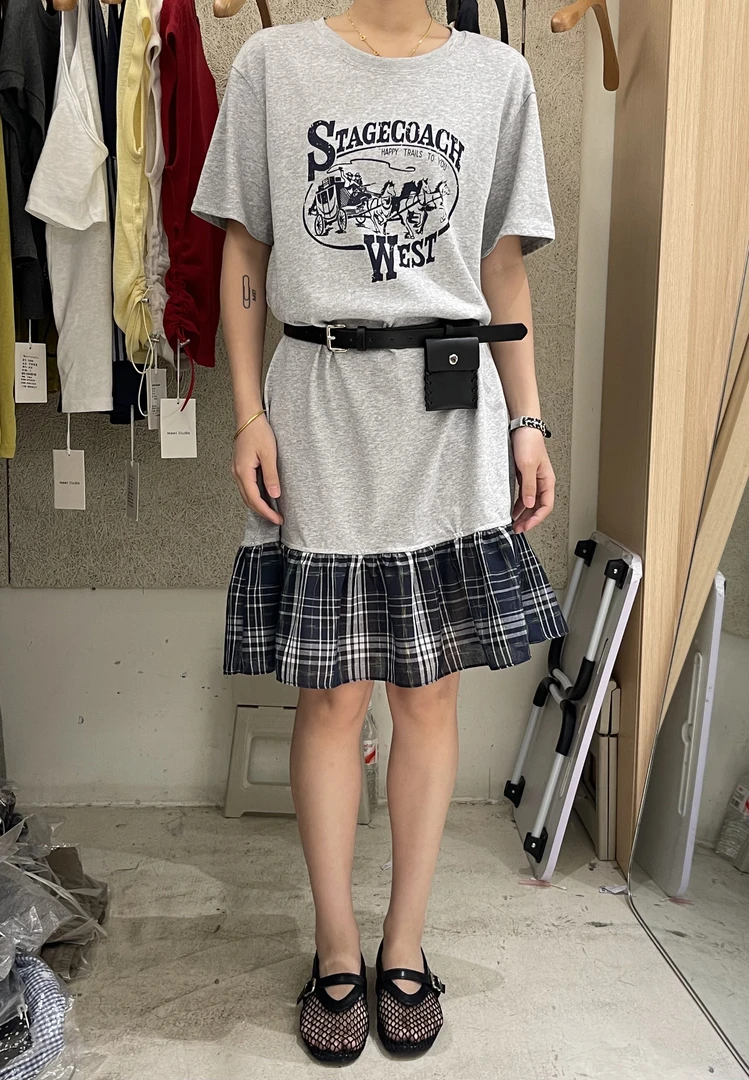 有货ME#5678夏季福利重工拼接连衣裙（配腰包）裙长：93cm