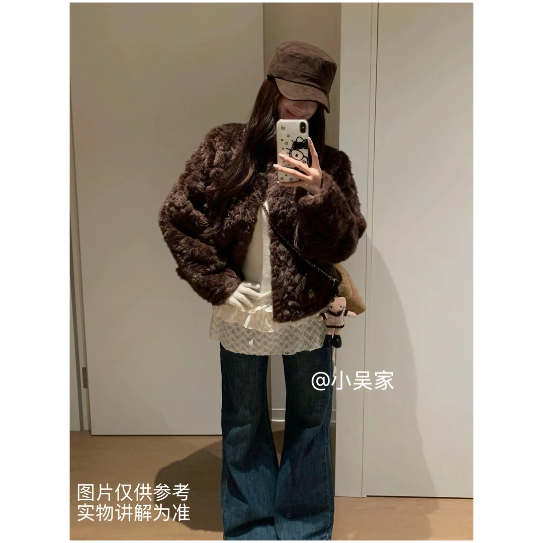 「小吴家」毛毛外套女2025冬新款独特超好看加厚外套➕蕾丝边打底