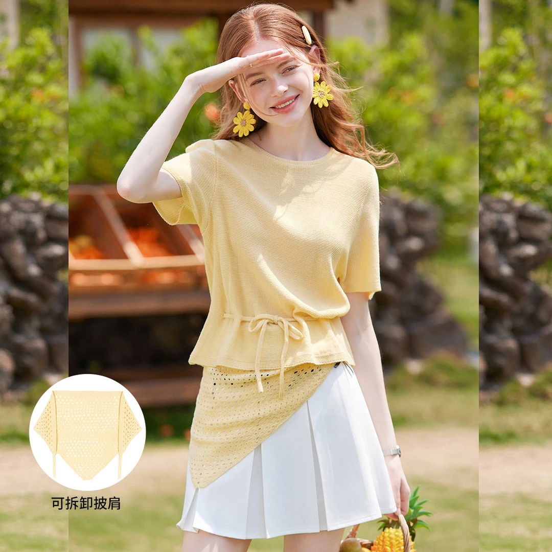 【商场同款新品】白鹿语25夏季休闲微弹抽绳简约针织衫YU20360