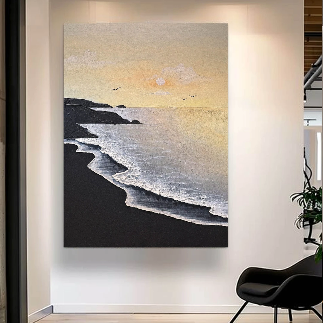 曙光-镜沙——原创纯手工绘制肌理装饰画玄关客厅极简黑白灰挂画