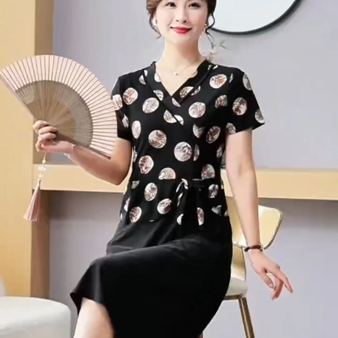 10071-（看图配色）夏季新款妈妈装高尚连衣裙女遮肉显瘦【A11-2-3】