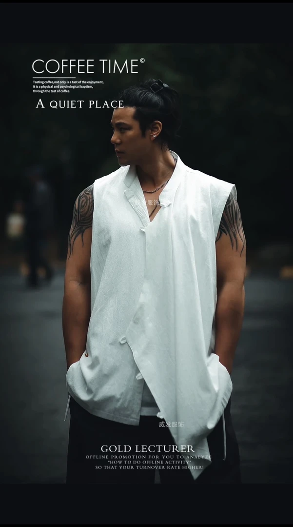 时尚设计师款创意国风金属盘扣小立领无袖衬衫