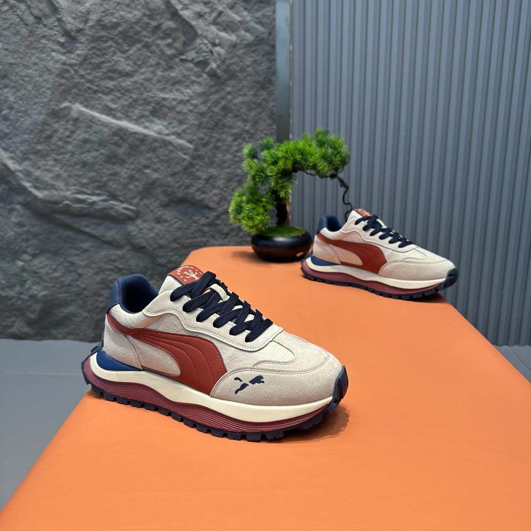 风尚标新款时尚休闲鞋薄款拼色时尚男士中跟春夏季鞋百搭透气网面