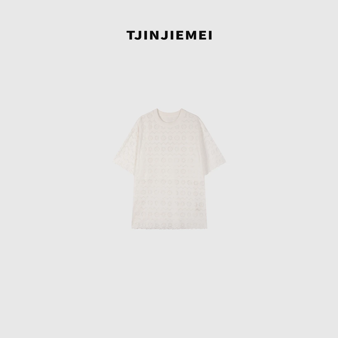 T井姐妹【茉莉奶白】夏季休闲显瘦百搭蕾丝短袖DX2504-TJ267