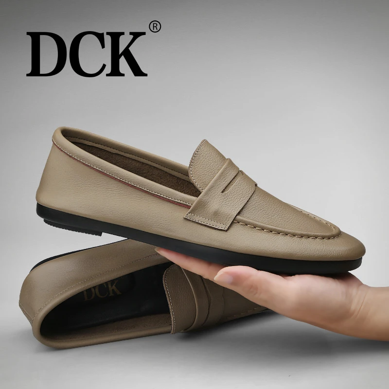 DCK男士皮鞋正品真皮软底百搭休闲鞋高档商务风男鞋套脚乐福鞋子