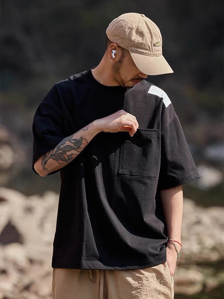 Quentin Marx日系重磅百搭纯棉短袖T恤宽松圆领简约潮流半袖衫夏