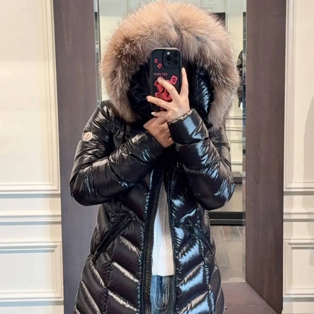 95新 MONCLER  zz353 锦纶 深蓝色斜纹袖标长款羽绒服 3码