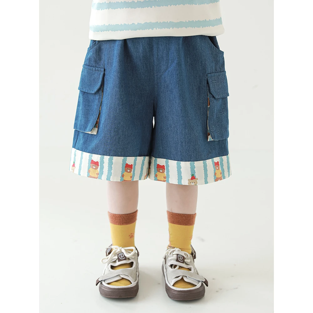 幼悠男童夏装立体工装口袋牛仔短裤夏季儿童时尚薄款休闲裤N6368