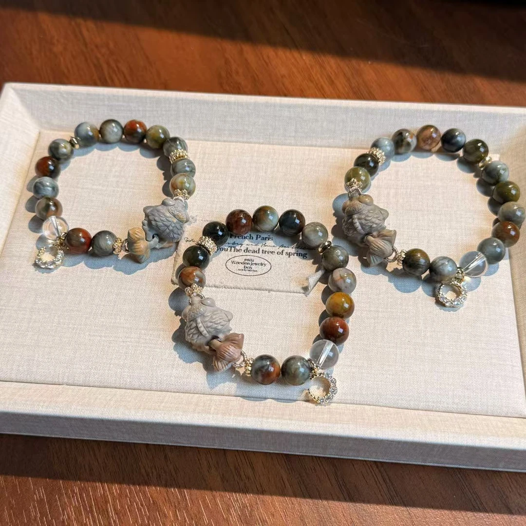 「浮光跃金」摆尾金鱼鹰眼石水晶手串 颜色微差多样性发其一ZH32