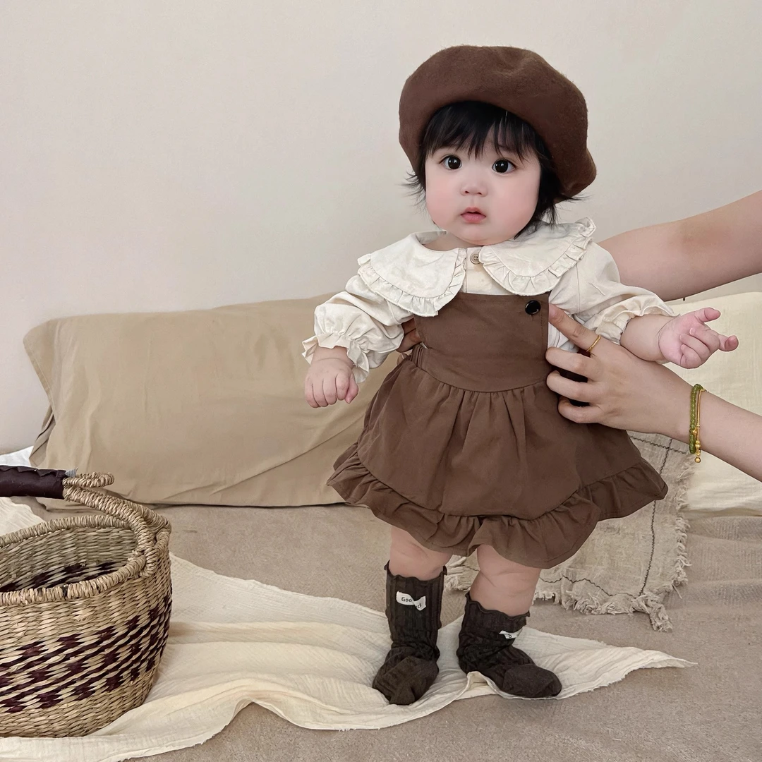 女童秋季套装婴儿韩系长袖打底衫背带哈裙两件套满月宝宝秋装衣服