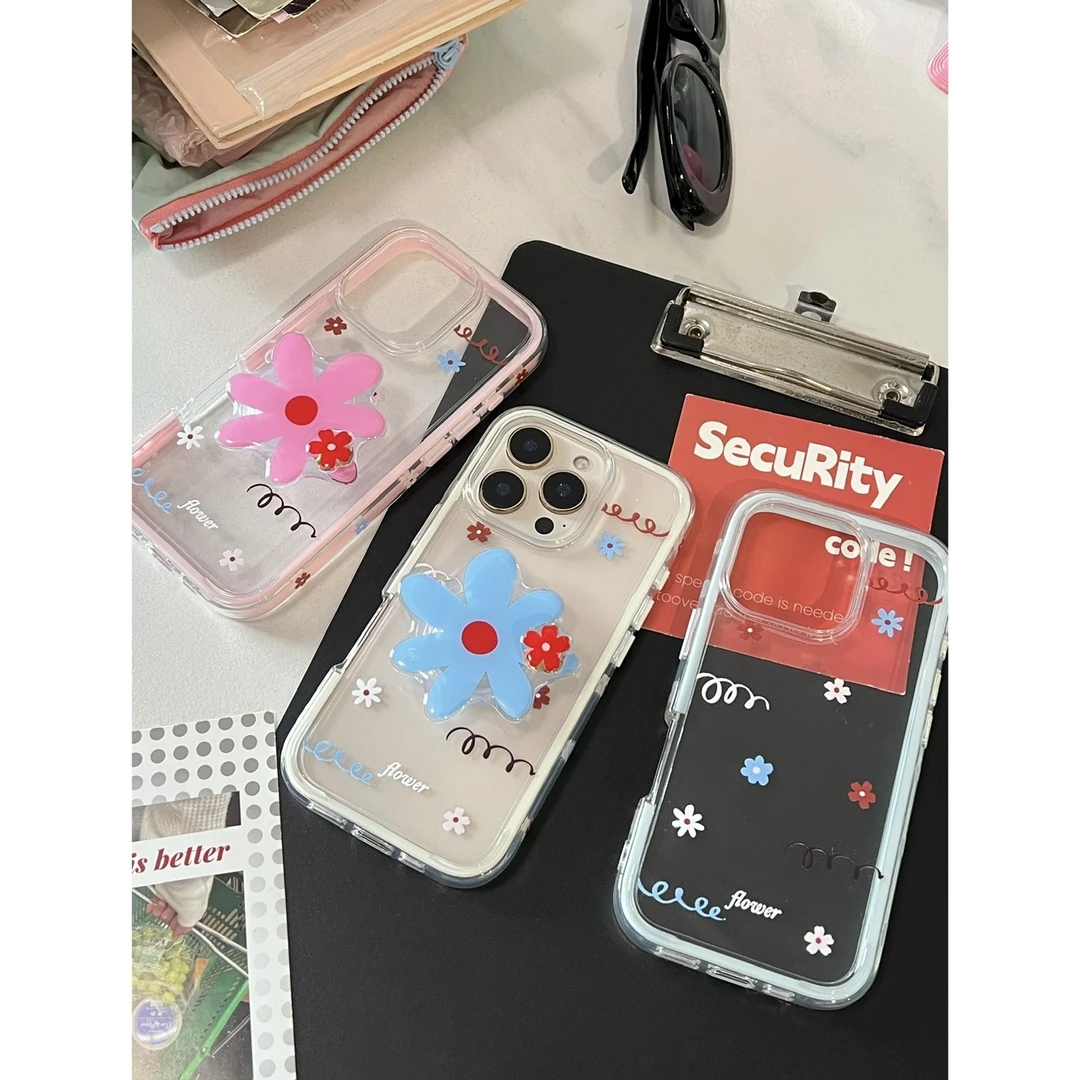 清新韩系ins风透明太阳花支架简约防摔适用苹果手机壳iPhone16硬