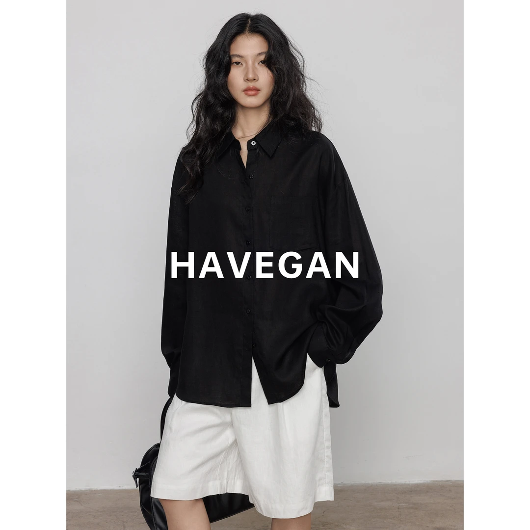 与间HAVEGAN/秋冬亚麻长袖百搭衬衫女高级感老钱风松弛感女装上衣