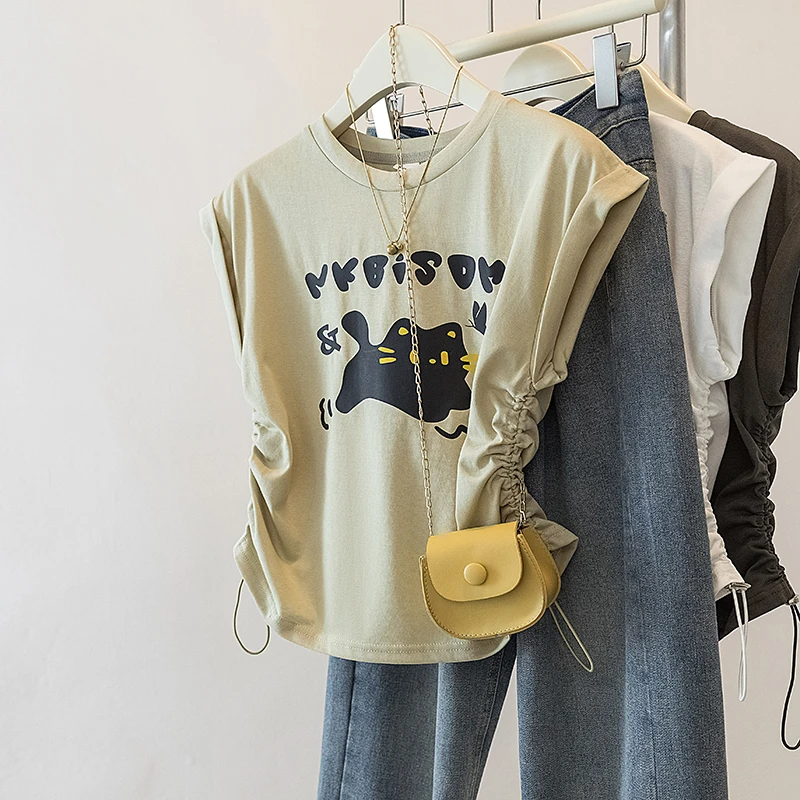 yoewshean/羽媗夏季大码胖mm设计感褶皱短袖T恤女修身爆款小上衣