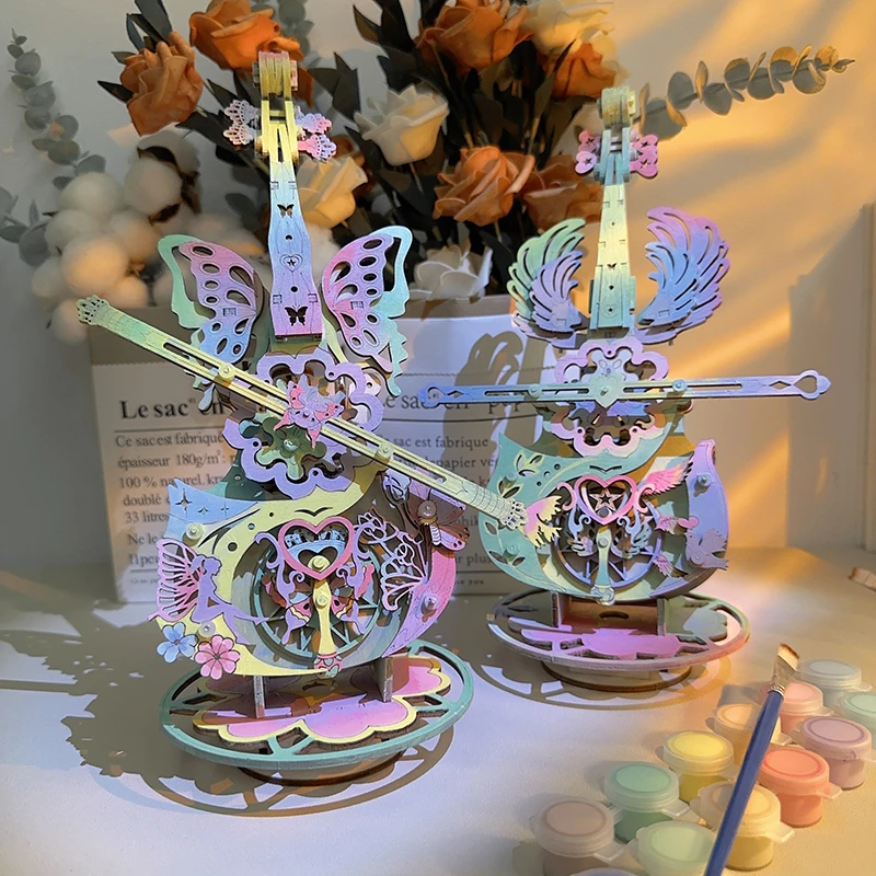 大提琴鸟之诗八音盒生日礼物送女生手工diy天空之城音乐积木拼装
