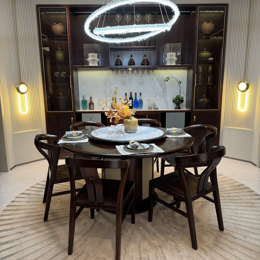 JS圆餐桌----黑檀全实木新中式圆餐桌饭桌轻奢现代中式餐桌