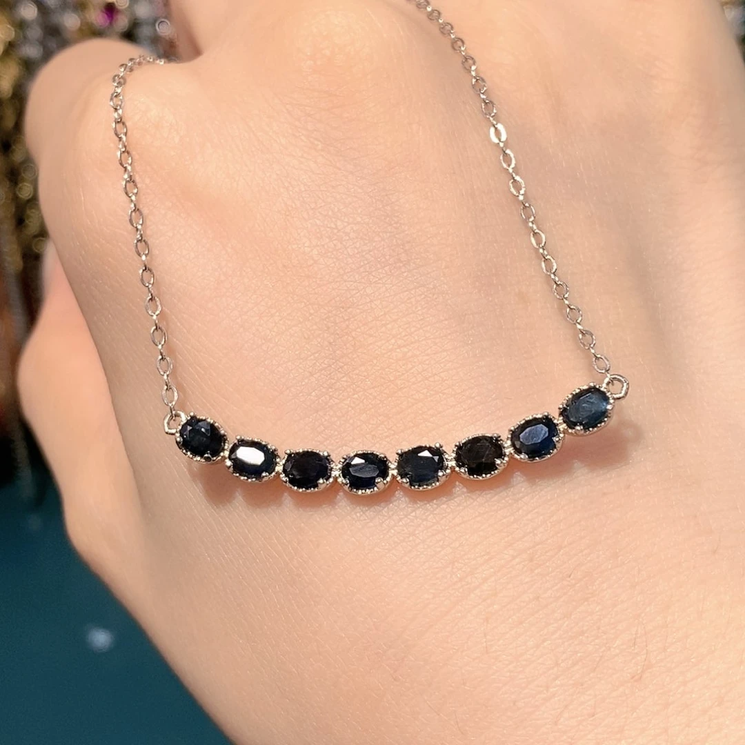 蓝宝石颈饰银S925镶嵌天然无烧
