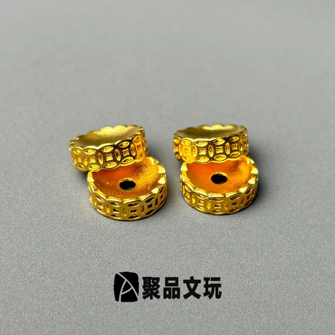 精工24K古法镀金工艺金色钱币卡环圆环隔片文玩手串配饰