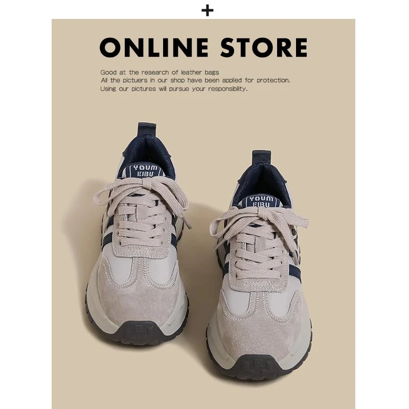 【香港轻奢Sakurano&樱央】真皮厚底老爹鞋女2025新款爆款时尚百