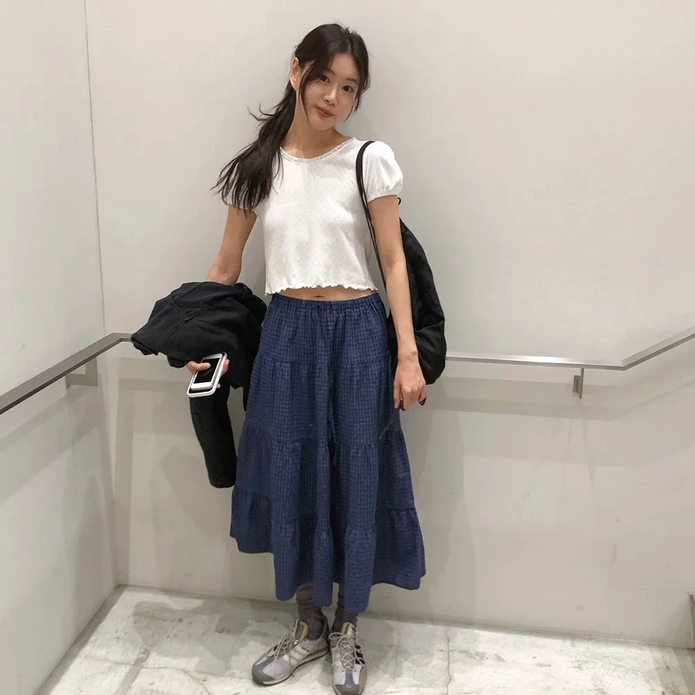 韩国代购.  Call my name 森系氛围格子半身裙L25050609