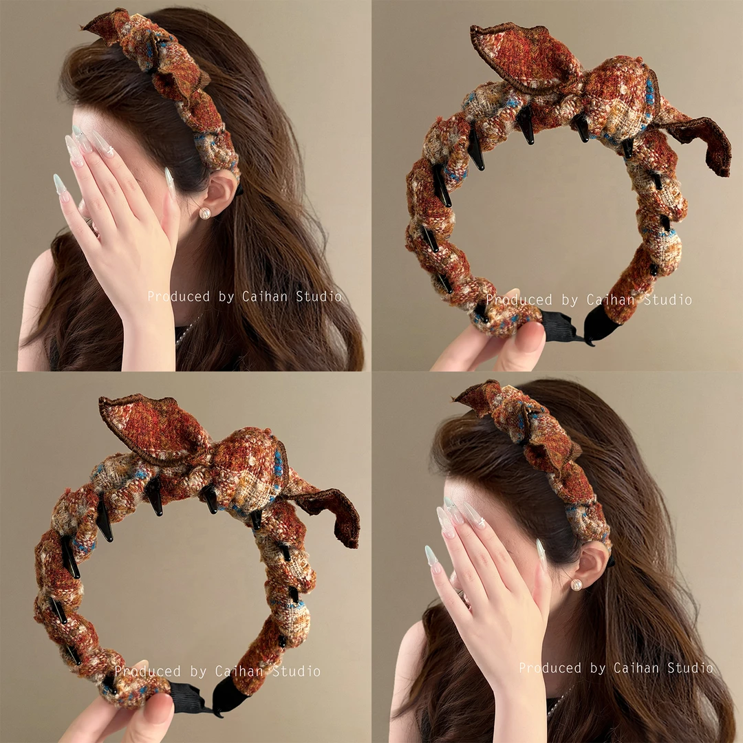 日暮薄茶~气质秋冬蝴蝶结发箍女高颅顶波西米亚齿梳头箍旅行发卡