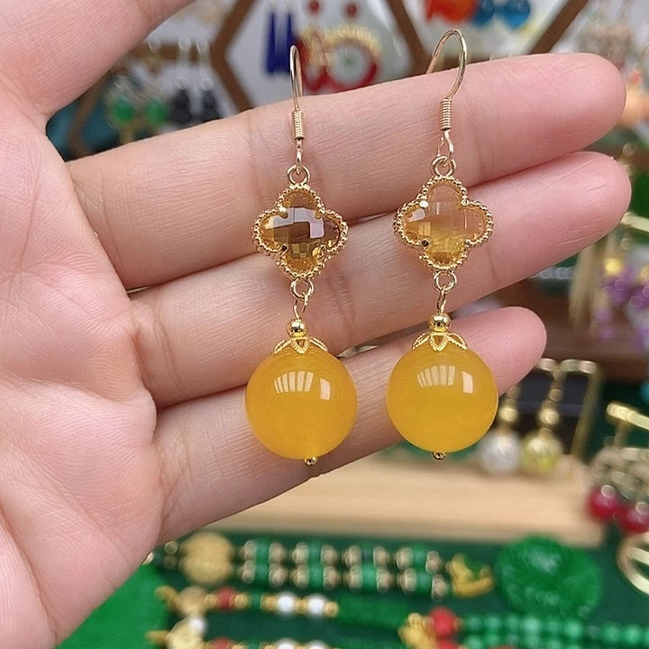 玛瑙/玉髓合金耳环