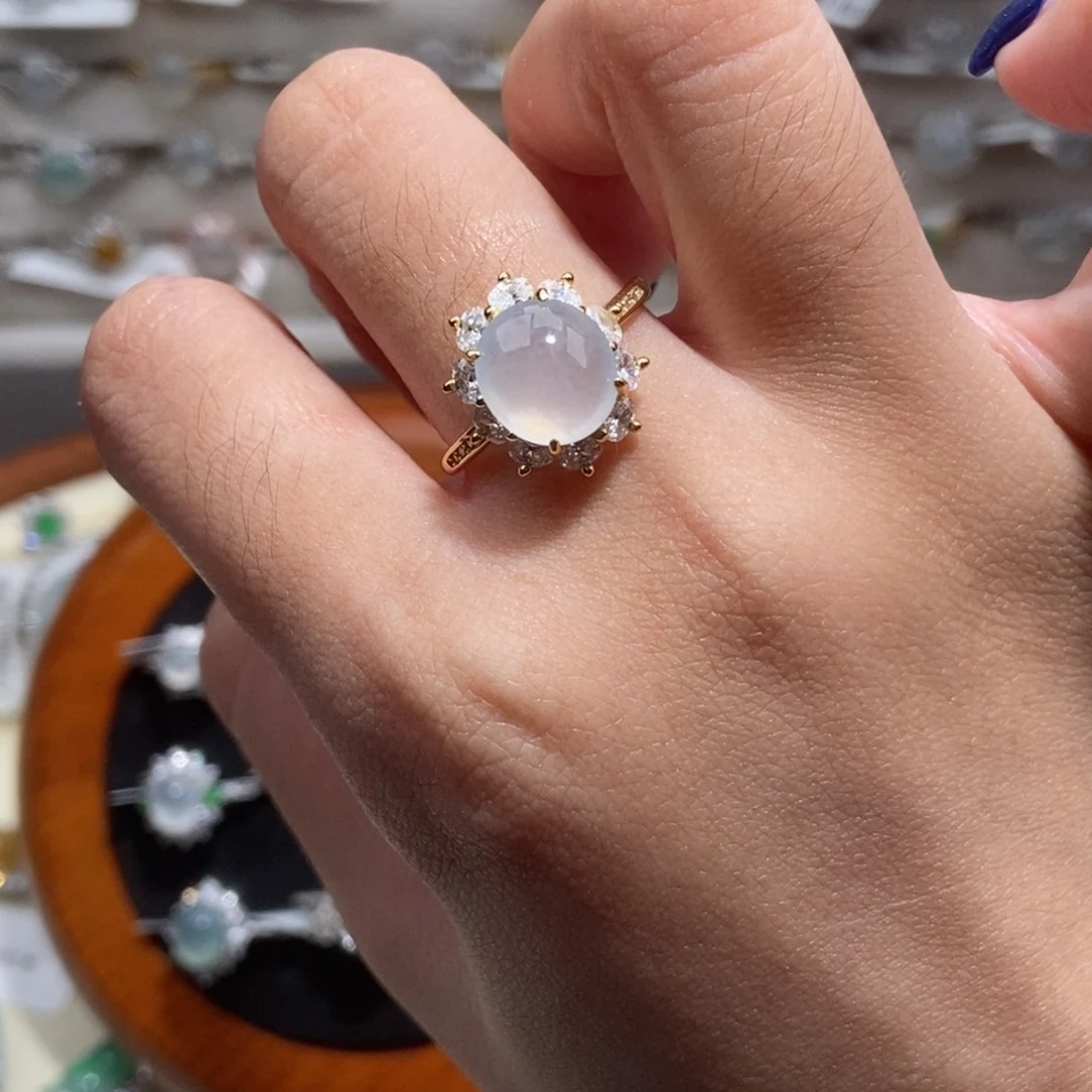 银S925镶嵌戒指翡翠纯天然缅甸翡翠A货戒指