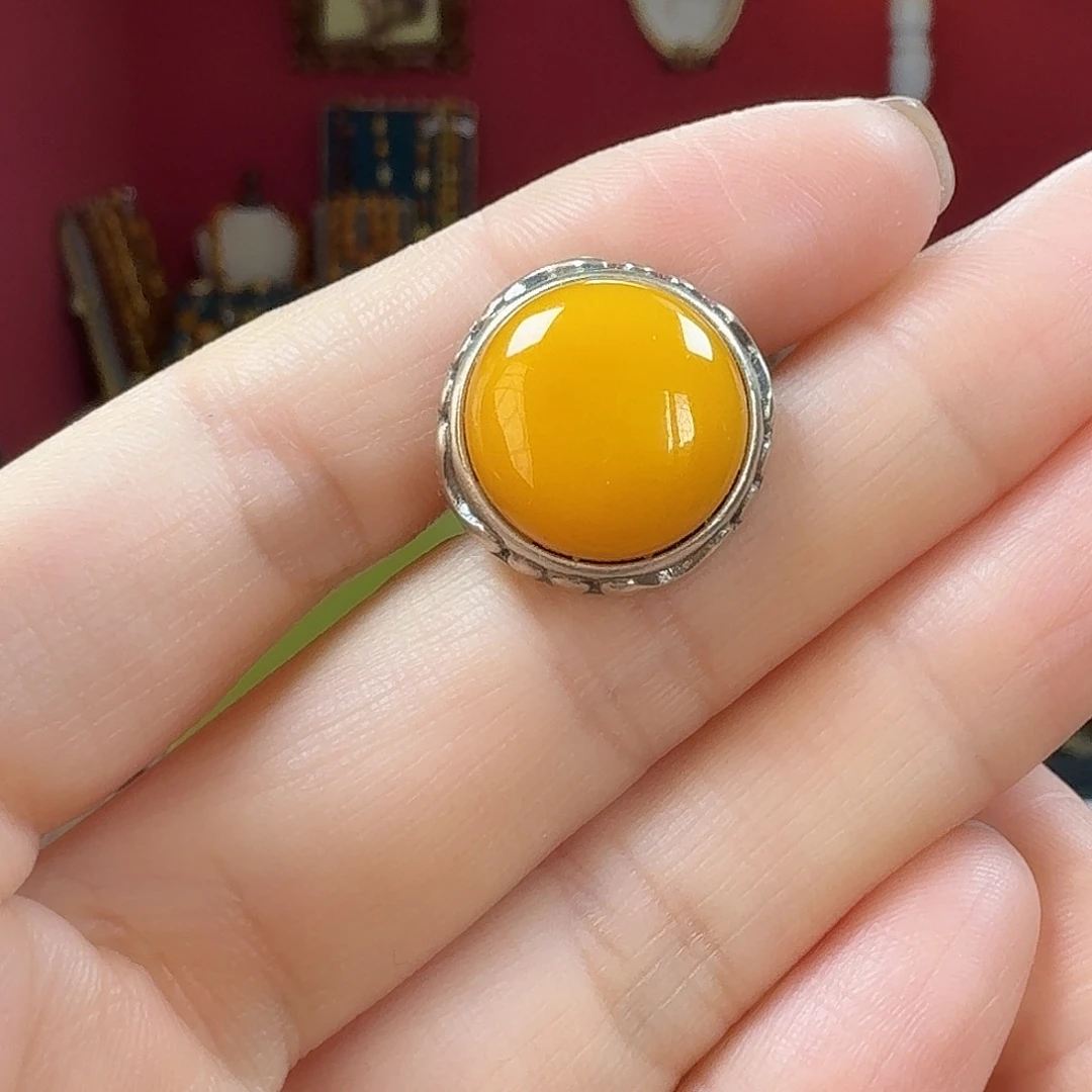 蜜蜡银S925镶嵌手链戒指