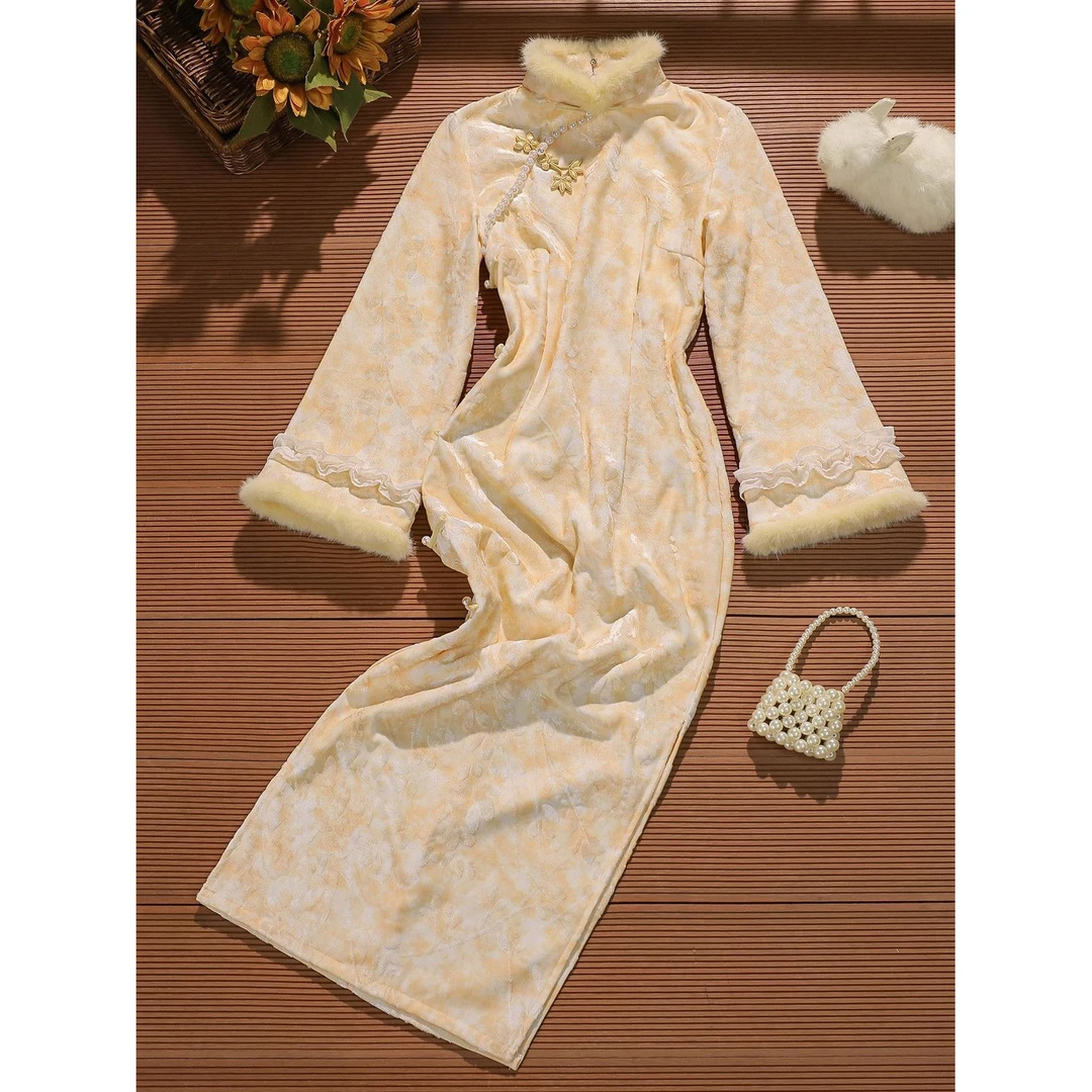 黄色旗袍新中式日常可穿2025新款冬季加绒高端大气上档次新年战袍