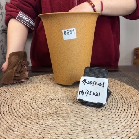 紫砂花盆柴烧圆斗笠兰盆0651