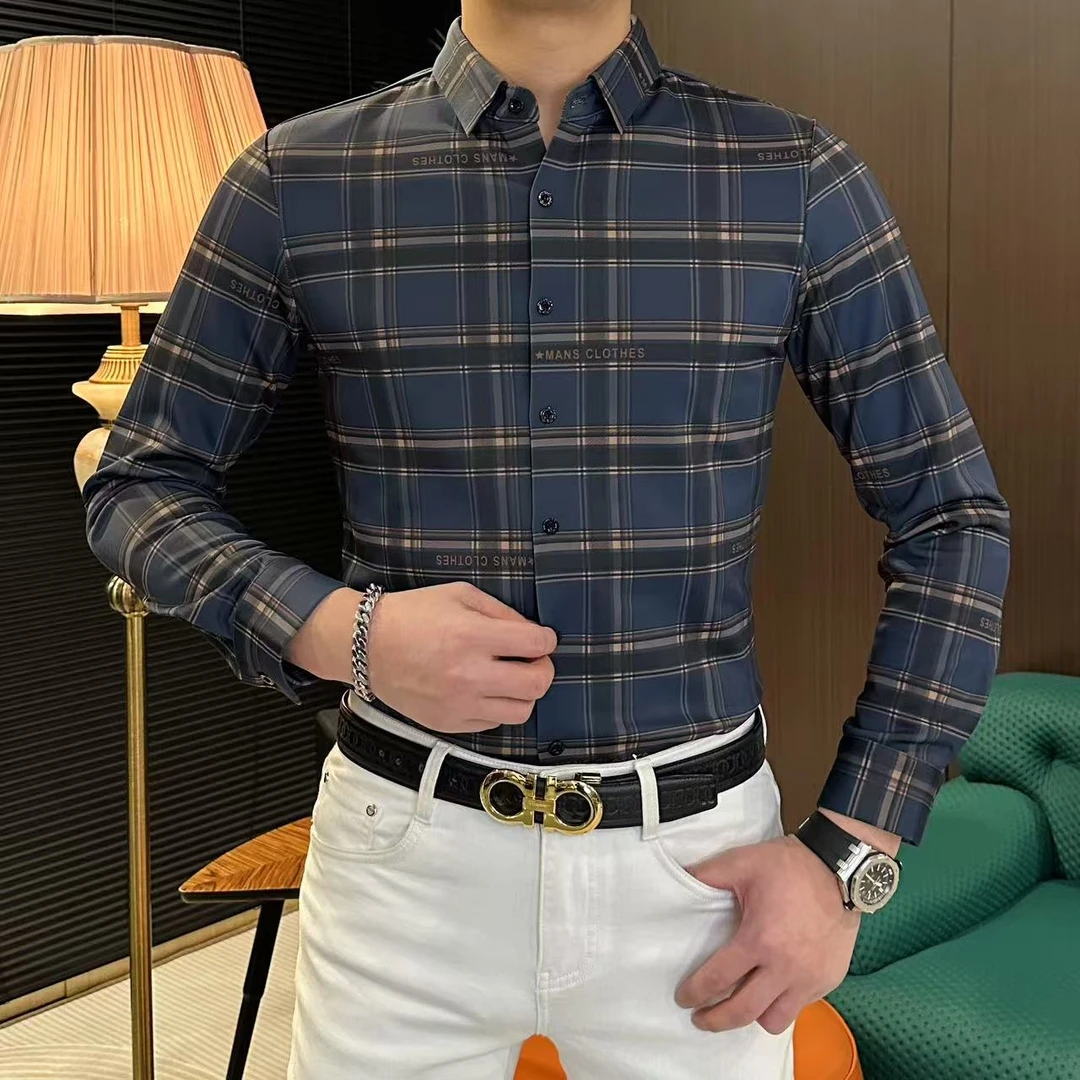 【娟娟男装】2025男士加绒加厚冬季时尚格纹提花显瘦翻领长袖衬衫